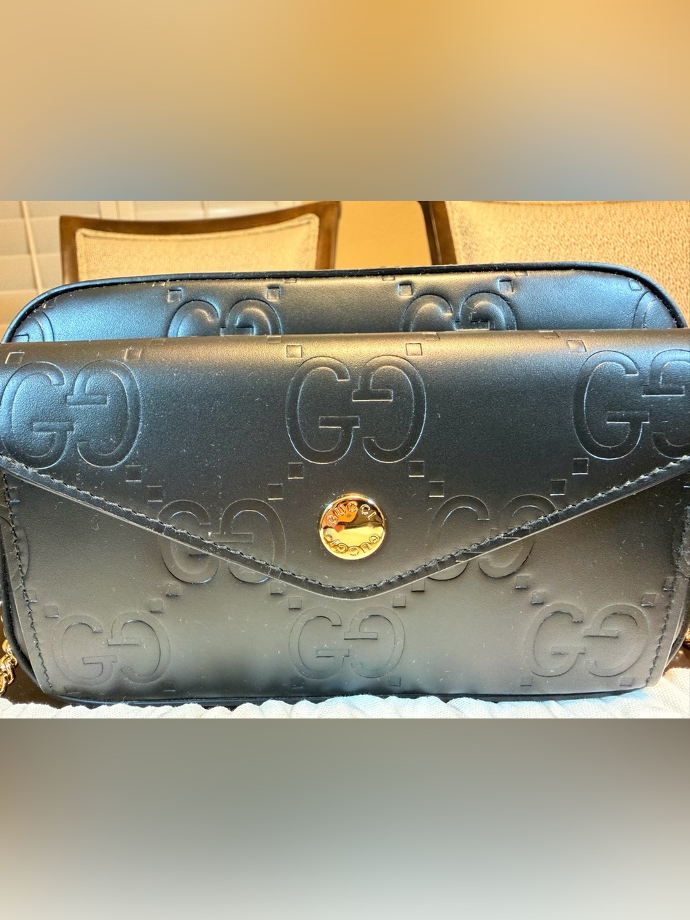 New Authentic Gucci GG Supreme Logo Shoulder Bag Black Leather - Picture 6 of 15
